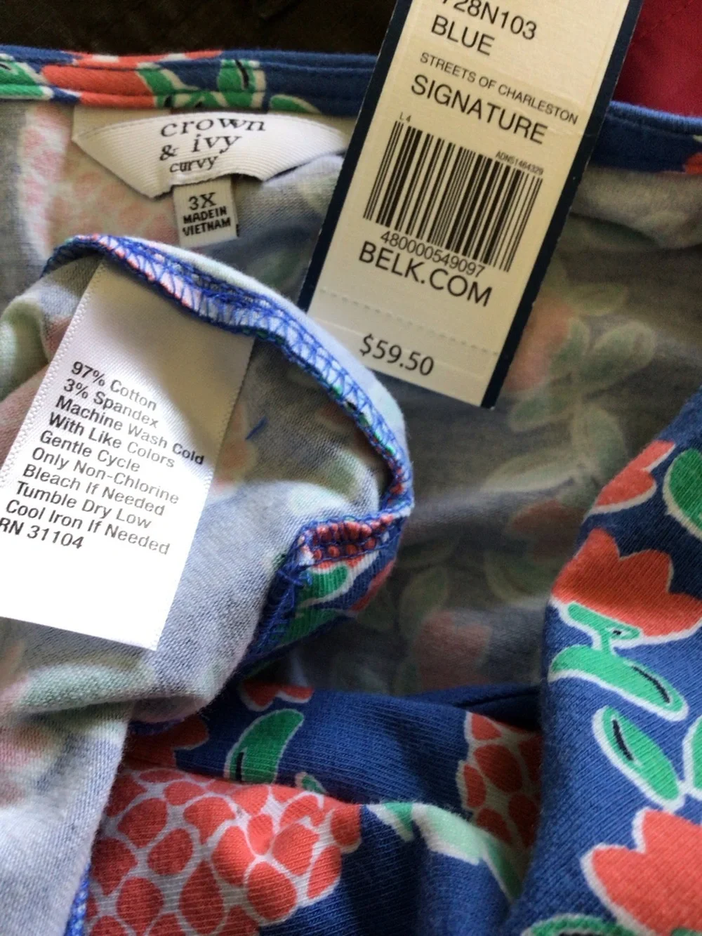 Crown & Ivy Pineapple Floral Top 3X NWT Ruffle Bell Sleeve Tropical Boho.
